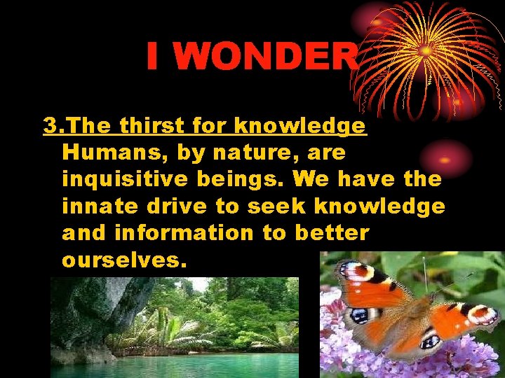 I WONDER 3. The thirst for knowledge Humans, by nature, are inquisitive beings. We