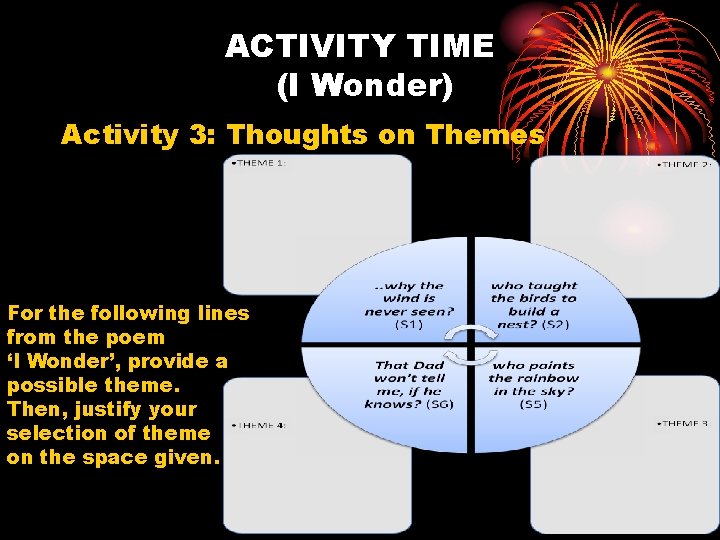 ACTIVITY TIME (I Wonder) Activity 3: Thoughts on Themes For the following lines from