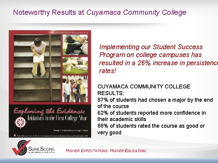 Noteworthy Results at Cuyamaca Community College Implementing our Student Success Program on college campuses