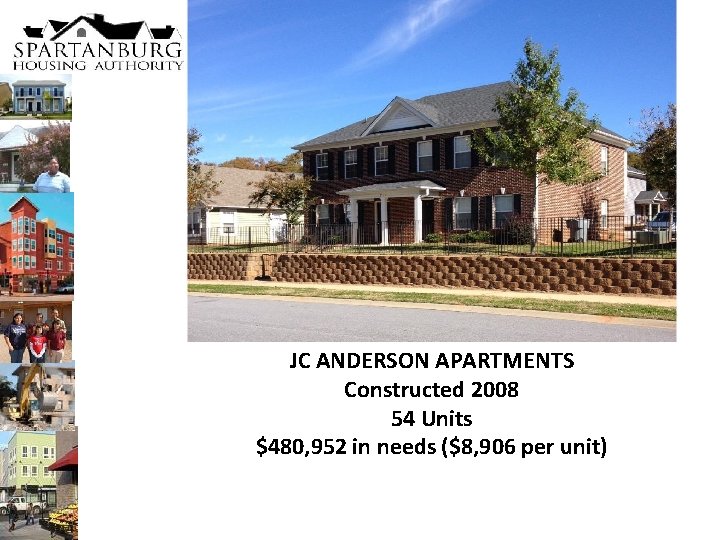 JC ANDERSON APARTMENTS Constructed 2008 54 Units $480, 952 in needs ($8, 906 per