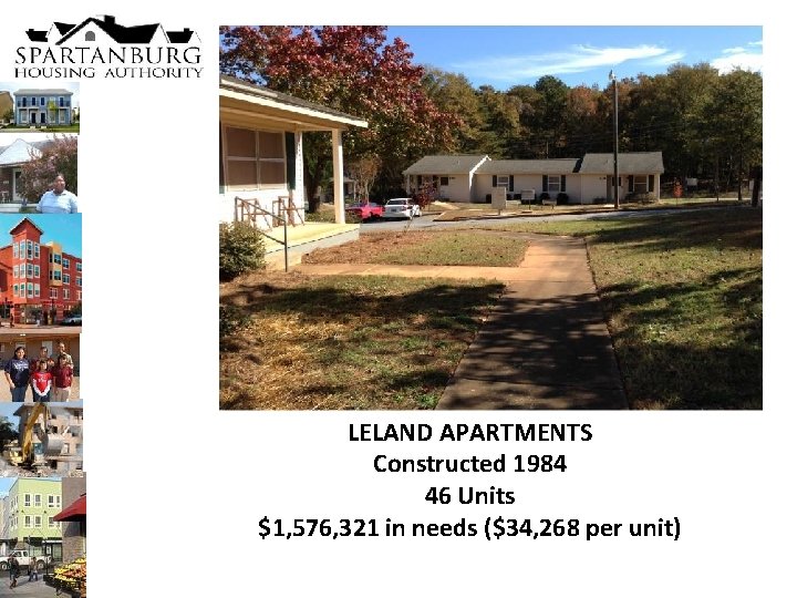 LELAND APARTMENTS Constructed 1984 46 Units $1, 576, 321 in needs ($34, 268 per