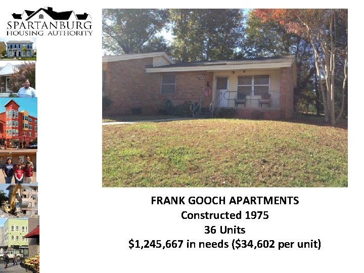 FRANK GOOCH APARTMENTS Constructed 1975 36 Units $1, 245, 667 in needs ($34, 602