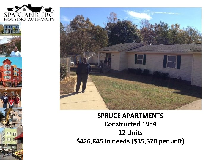 SPRUCE APARTMENTS Constructed 1984 12 Units $426, 845 in needs ($35, 570 per unit)