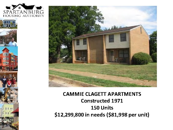 CAMMIE CLAGETT APARTMENTS Constructed 1971 150 Units $12, 299, 800 in needs ($81, 998