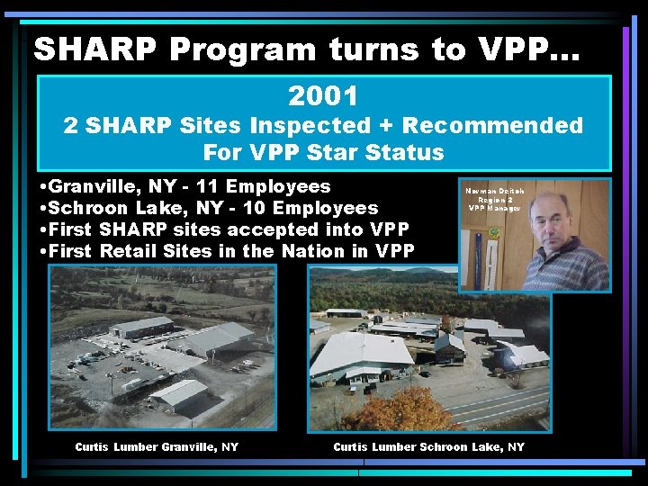 SHARP Program turns to VPP. . . 2001 2 SHARP Sites Inspected + Recommended