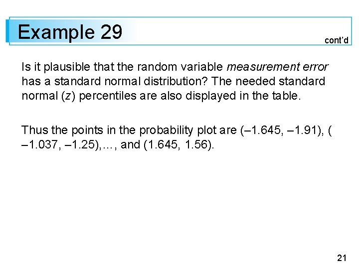 Example 29 cont’d Is it plausible that the random variable measurement error has a