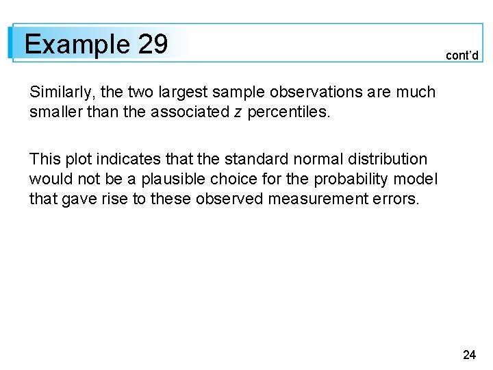 Example 29 cont’d Similarly, the two largest sample observations are much smaller than the