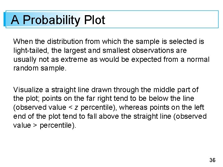 A Probability Plot When the distribution from which the sample is selected is light-tailed,