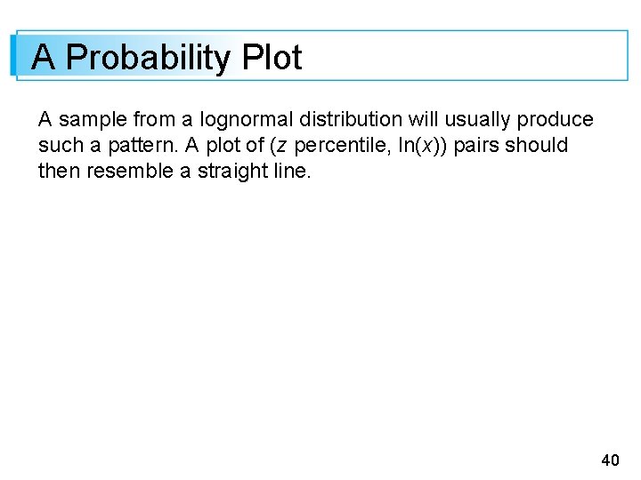 A Probability Plot A sample from a lognormal distribution will usually produce such a