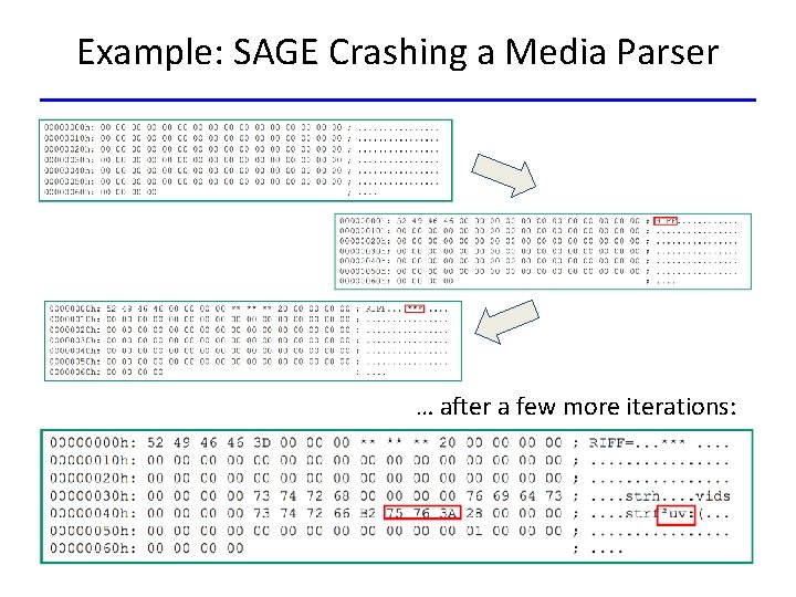 Example: SAGE Crashing a Media Parser … after a few more iterations: 
