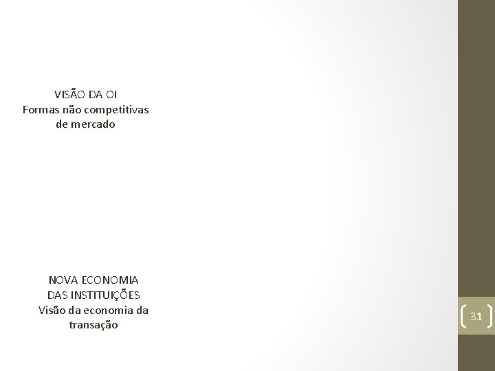 VISÃO DA OI Formas não competitivas de mercado NOVA ECONOMIA DAS INSTITUIÇÕES Visão da