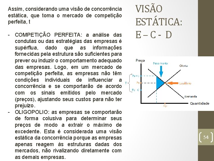 Assim, considerando uma visão de concorrência estática, que toma o mercado de competição perfeita,