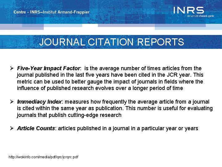 JOURNAL CITATION REPORTS Ø Five-Year Impact Factor: is the average number of times articles