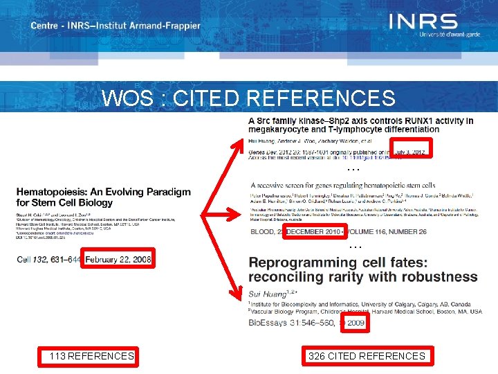 WOS : CITED REFERENCES … … 113 REFERENCES 326 CITED REFERENCES 