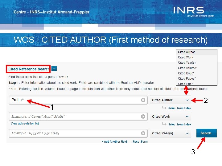 WOS : CITED AUTHOR (First method of research) 2 1 3 