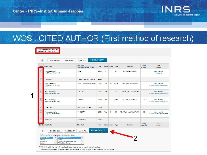 WOS : CITED AUTHOR (First method of research) 1 2 