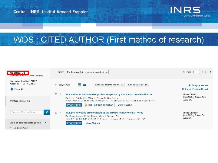 WOS : CITED AUTHOR (First method of research) 