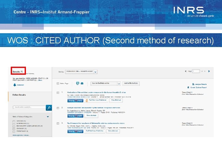 WOS : CITED AUTHOR (Second method of research) 