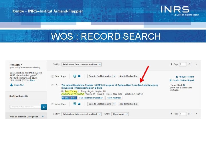 WOS : RECORD SEARCH 