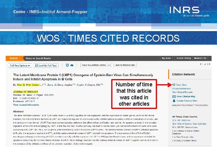 WOS : TIMES CITED RECORDS Number of time that this article was cited in