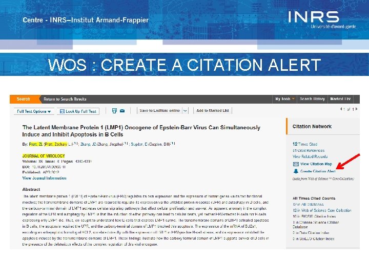 WOS : CREATE A CITATION ALERT 