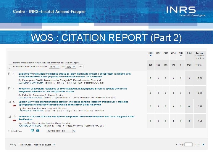 WOS : CITATION REPORT (Part 2) 