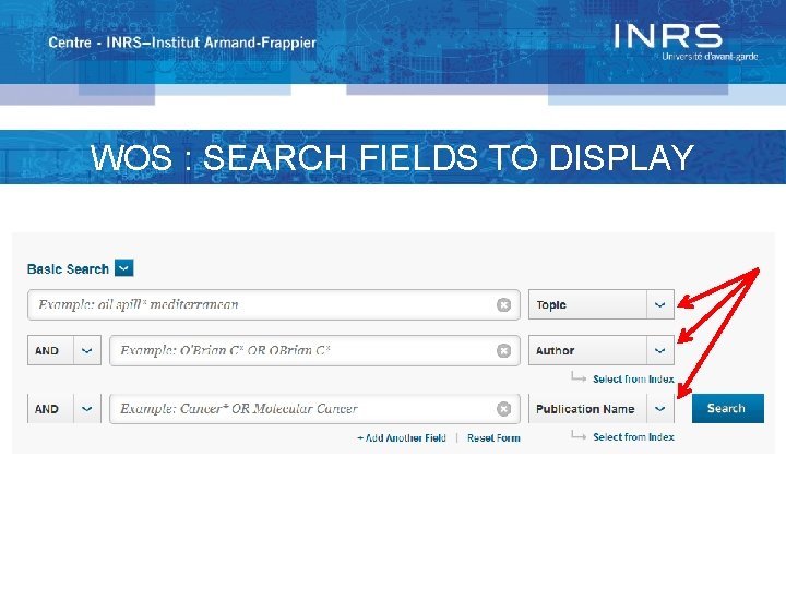 WOS : SEARCH FIELDS TO DISPLAY 