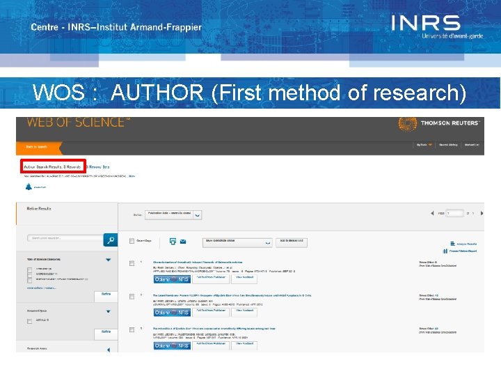 WOS : AUTHOR (First method of research) 