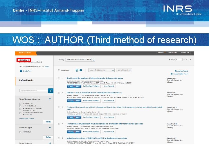 WOS : AUTHOR (Third method of research) 