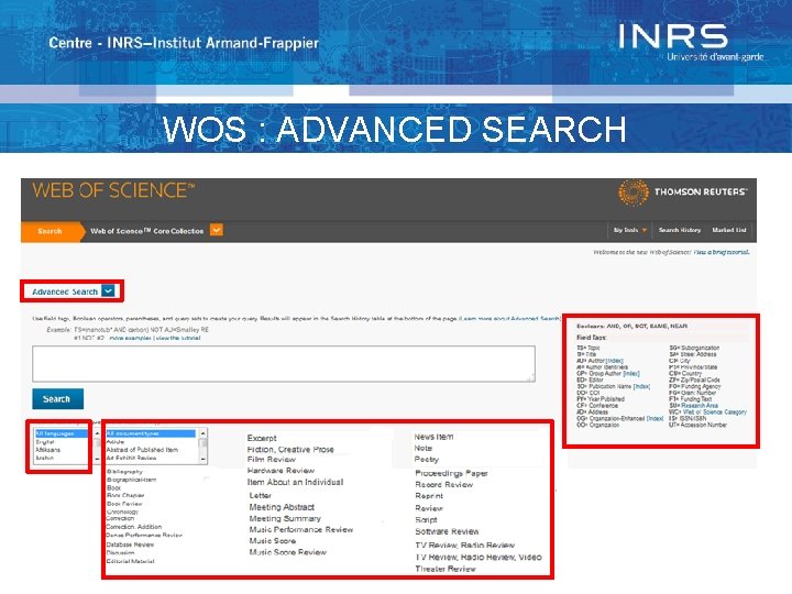 WOS : ADVANCED SEARCH 