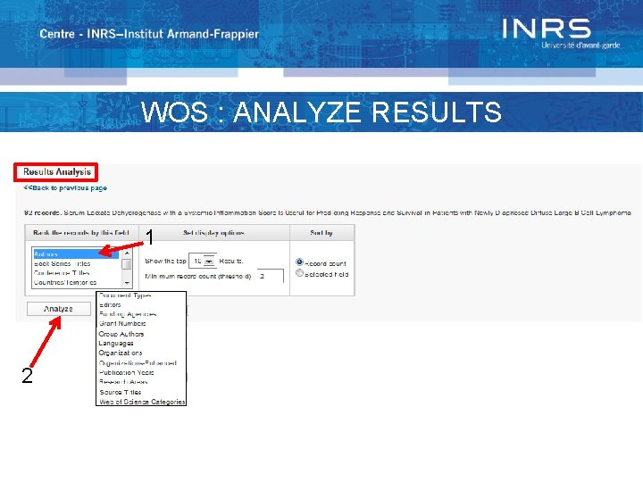 WOS : ANALYZE RESULTS 1 2 