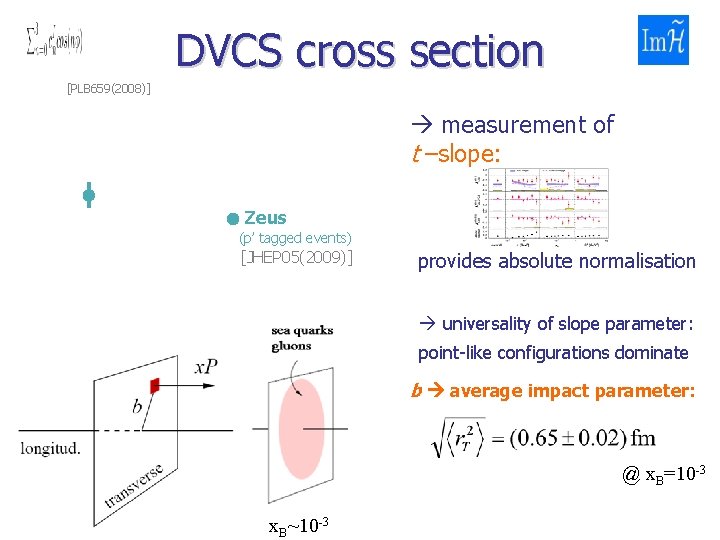 DVCS cross section [PLB 659(2008)] measurement of t –slope: Zeus (p’ tagged events) [JHEP