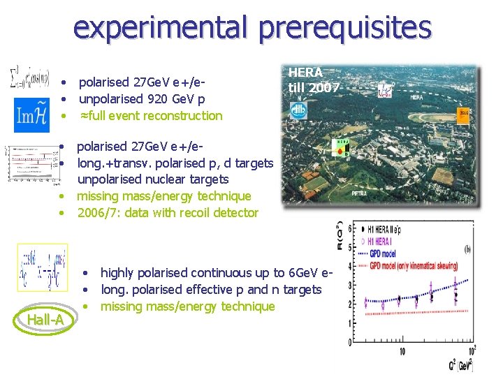 experimental prerequisites • • • polarised 27 Ge. V e+/eunpolarised 920 Ge. V p