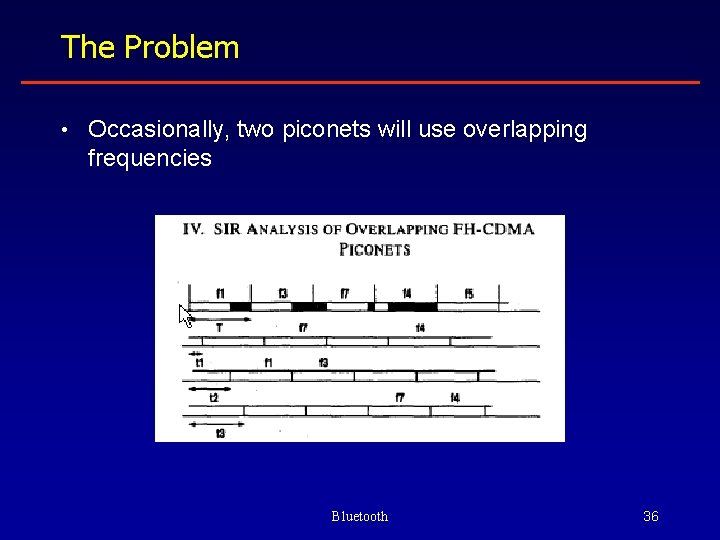 The Problem • Occasionally, two piconets will use overlapping frequencies Bluetooth 36 