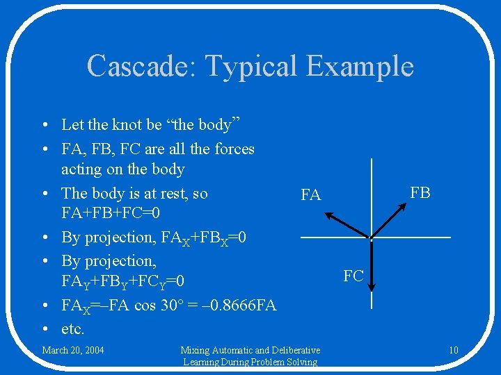 Cascade: Typical Example • Let the knot be “the body” • FA, FB, FC