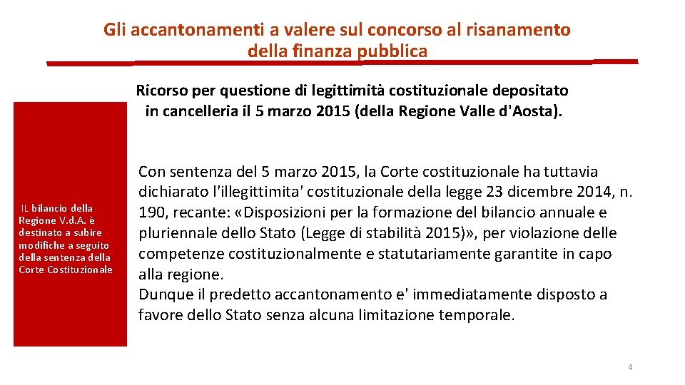 Gli accantonamenti a valere sul concorso al risanamento della finanza pubblica Ricorso per questione