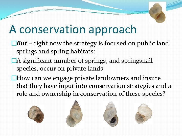 A conservation approach �But – right now the strategy is focused on public land