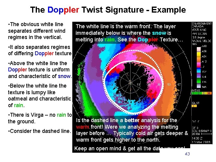 The Doppler Twist Signature - Example • The obvious white line separates different wind