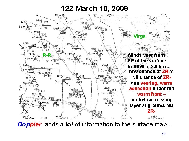 12 Z March 10, 2009 Virga R-R Winds veer from SE at the surface