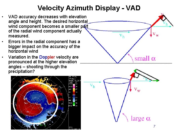 Velocity Azimuth Display - VAD • • • VAD accuracy decreases with elevation angle