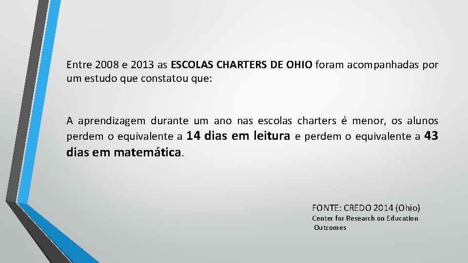 Entre 2008 e 2013 as ESCOLAS CHARTERS DE OHIO foram acompanhadas por um estudo