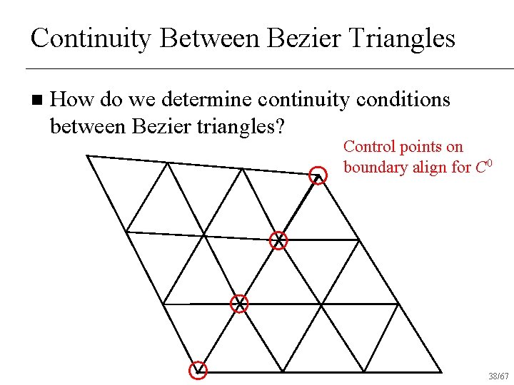Continuity Between Bezier Triangles n How do we determine continuity conditions between Bezier triangles?