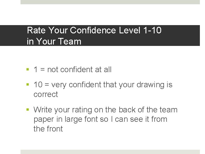 Rate Your Confidence Level 1 -10 in Your Team § 1 = not confident