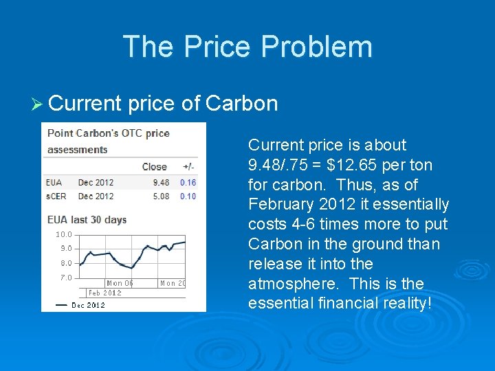 The Price Problem Ø Current price of Carbon Current price is about 9. 48/.