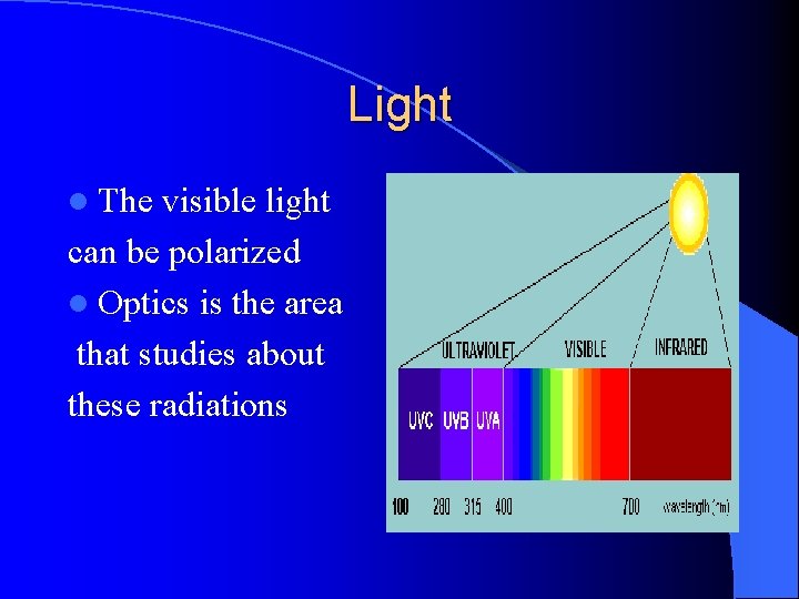 Light l The visible light can be polarized l Optics is the area that