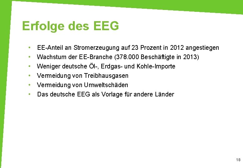 Erfolge des EEG • • • EE-Anteil an Stromerzeugung auf 23 Prozent in 2012