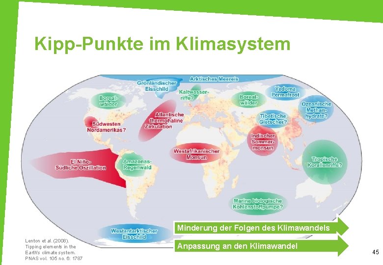 Kipp-Punkte im Klimasystem Minderung der Folgen des Klimawandels Lenton et al. (2008). Tipping elements