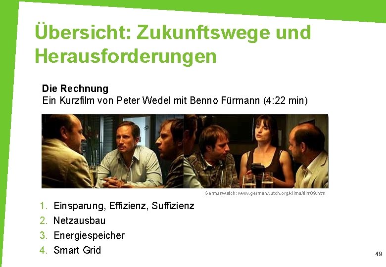 Übersicht: Zukunftswege und Herausforderungen Die Rechnung Ein Kurzfilm von Peter Wedel mit Benno Fürmann