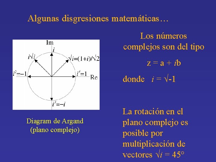 Algunas disgresiones matemáticas… Los números complejos son del tipo z = a + ib
