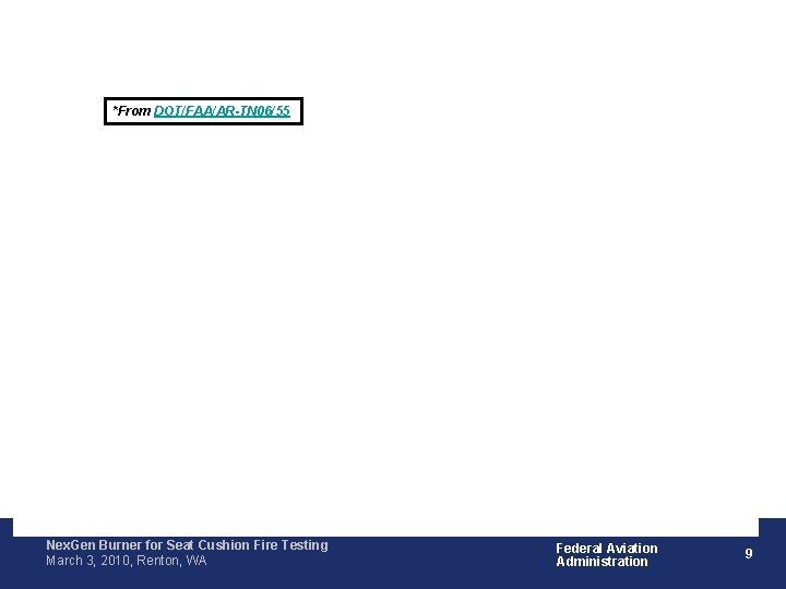 *From DOT/FAA/AR-TN 06/55 Nex. Gen Burner for Seat Cushion Fire Testing March 3, 2010,